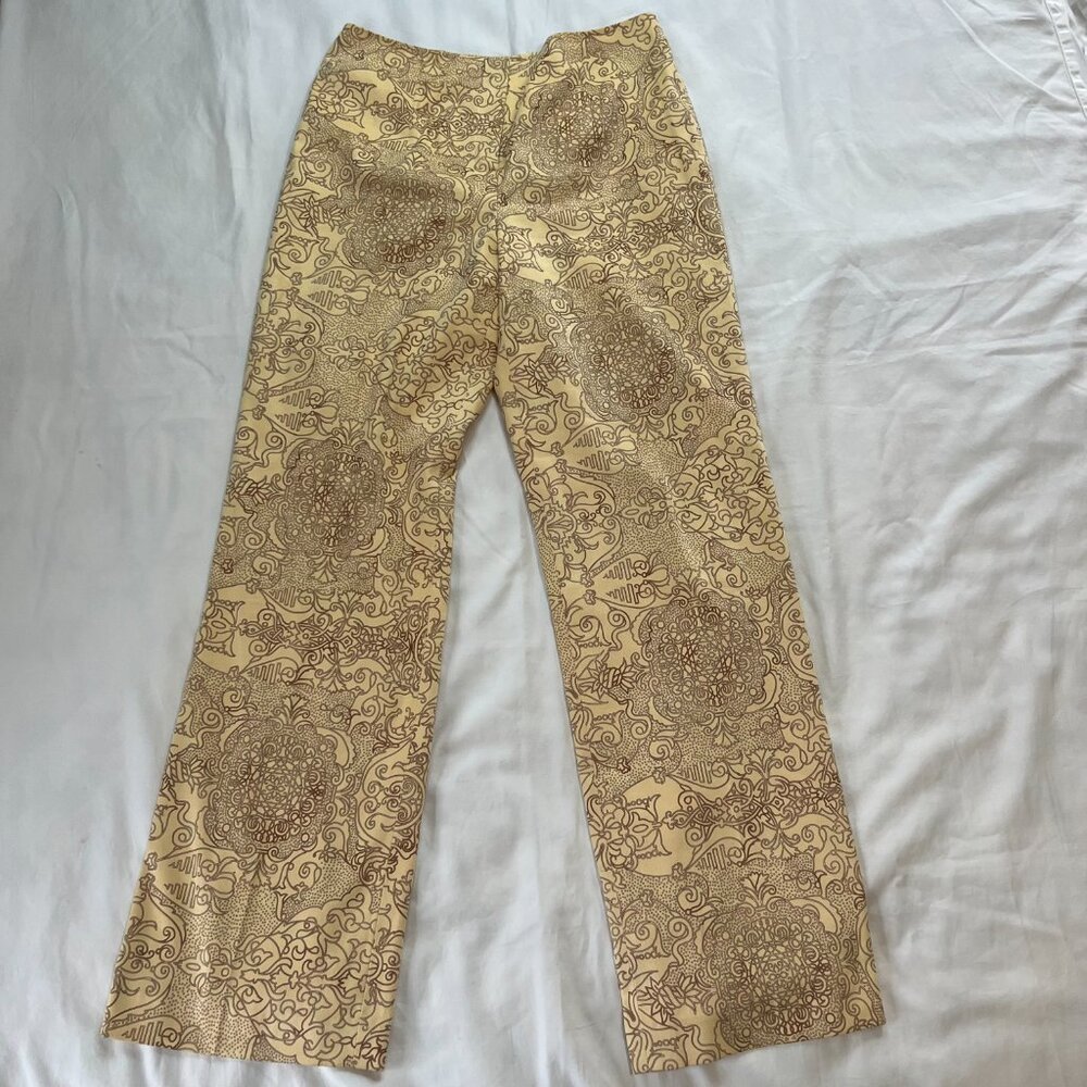 Talbots Yellow Velvet Y2K Ornate Pattern High Waist Pants | Size 6 - Picture 6 of 9